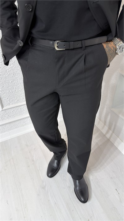 Oversize Kesim Cepli Siyah Gabardin Ceket & Pantolon Takım