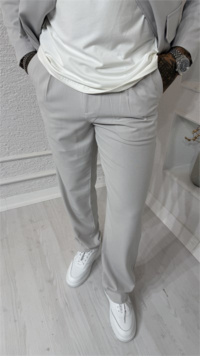 Oversize Kesim Cepli Taş Rengi Gabardin Ceket & Pantolon Takım
