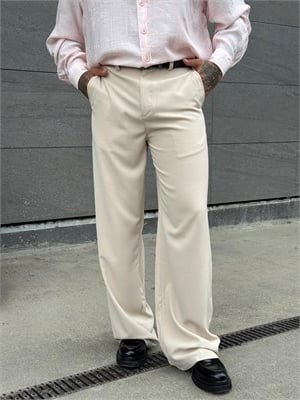 ÖZEL TASARIM ESPANYOL PAÇA BEJ KUMAŞ PANTALON