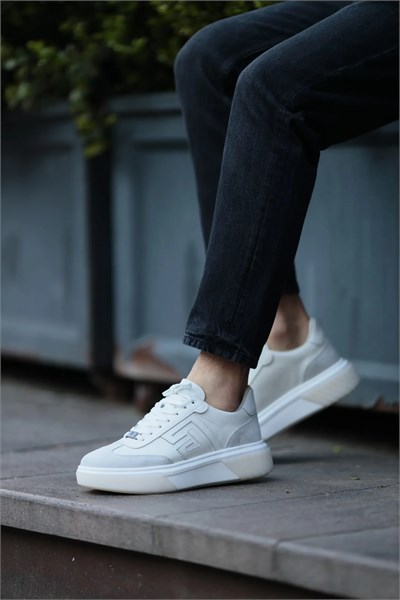 Potley Model Hakiki Kombinasyonlu Deri İthal Taban Sneaker Ayakkabı - BEYAZ