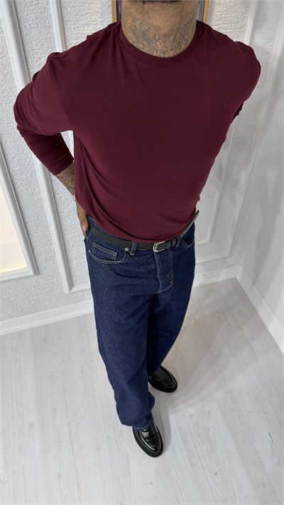 Premium Basic Bordo Bisiklet Yaka Sweatshirt