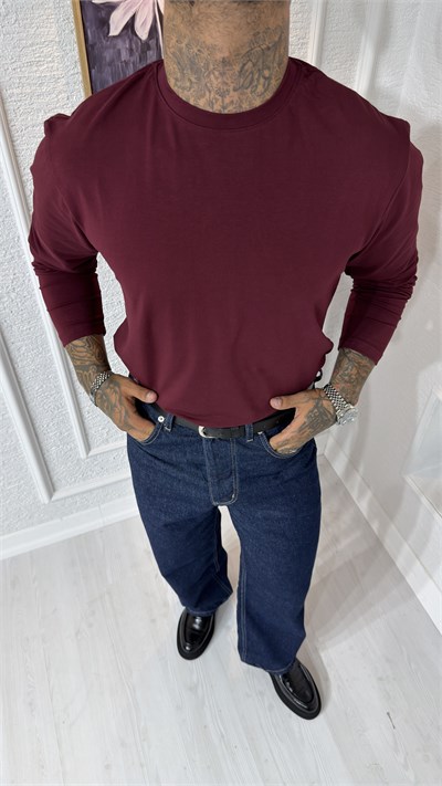 Premium Basic Bordo Bisiklet Yaka Sweatshirt