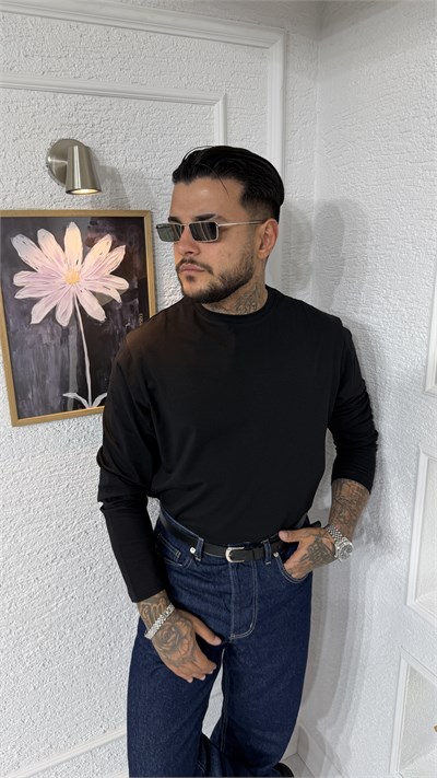 Premium Basic Siyah Bisiklet Yaka Sweatshirt