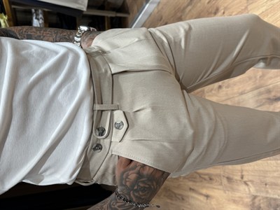 Premium Taş Rengi Çift Pileli Kumaş Pantolon