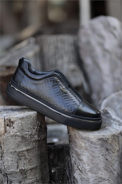 Presley Model Kombinasyonlu Deri İthal Taban Sneaker Ayakkabı - SİYAH