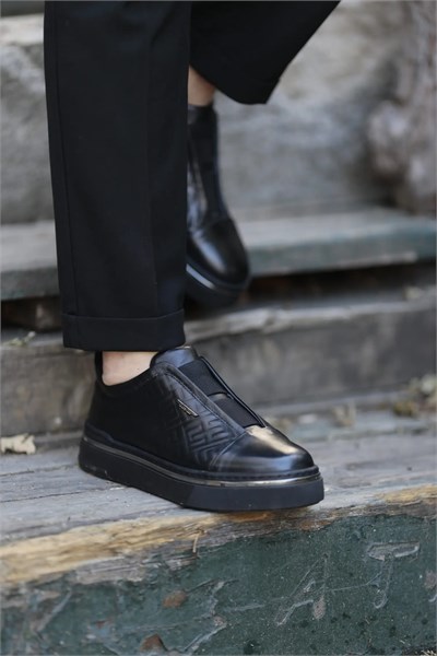 Presley Model Kombinasyonlu Deri İthal Taban Sneaker Ayakkabı - SİYAH