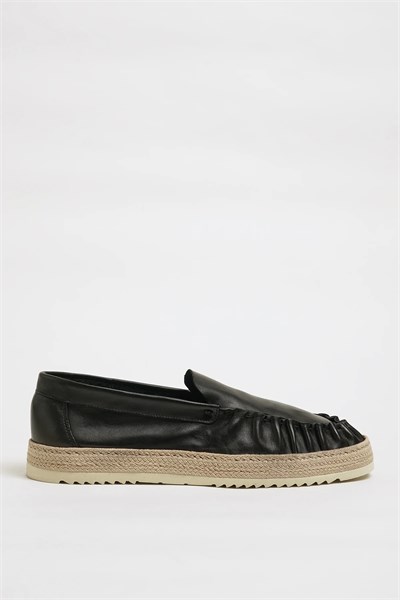 Ricardo Model Hakiki Natural Deri Hasır Taban Loafer Ayakkabı - SİYAH
