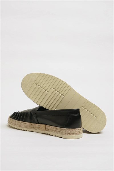 Ricardo Model Hakiki Natural Deri Hasır Taban Loafer Ayakkabı - SİYAH