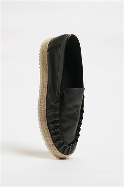 Ricardo Model Hakiki Natural Deri Hasır Taban Loafer Ayakkabı - SİYAH