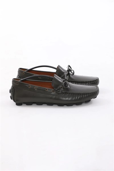 Rock Model Kauçuk Taban Natural Deri Loafer Ayakkabı - HAKİ