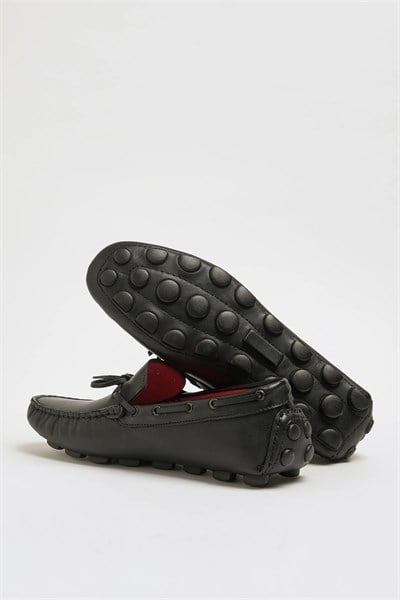 Rock Model Kauçuk Taban Natural Deri Loafer Ayakkabı - SİYAH