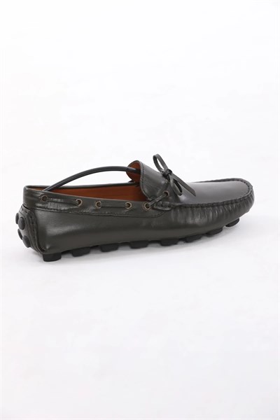 Rock Model Kauçuk Taban Natural Deri Loafer Ayakkabı - HAKİ