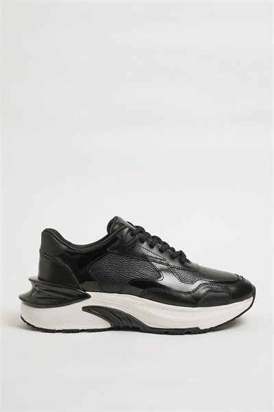 Sandigo Model İthal Taban Natural Deri Sneaker Ayakkabı - SİYAH