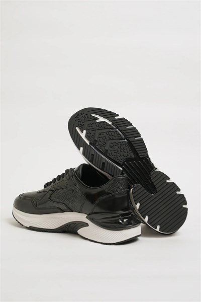Sandigo Model İthal Taban Natural Deri Sneaker Ayakkabı - SİYAH