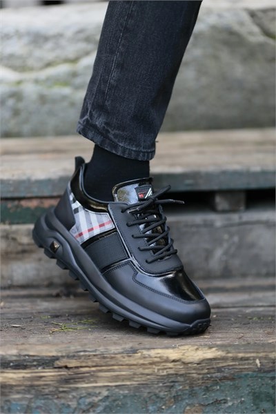 Sheldon Model Kombinasyonlu Deri İthal Taban Sneaker Ayakkabı - SİYAH