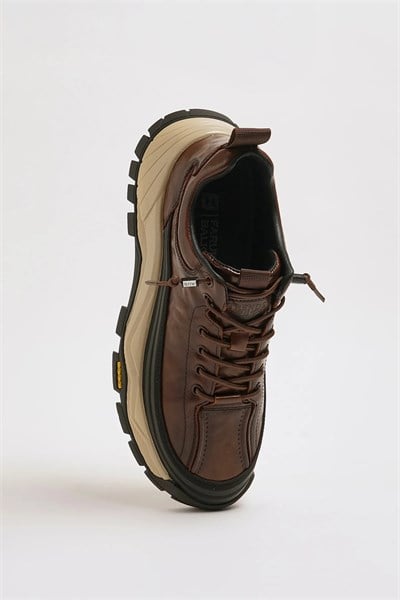 Spencer Model Kombinasyonlu Deri İthal Taban Sneaker Ayakkabı - KAHVERENGİ