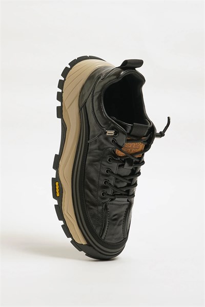 Spencer Model Kombinasyonlu Deri İthal Taban Sneaker Ayakkabı - SİYAH