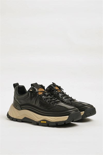 Spencer Model Kombinasyonlu Deri İthal Taban Sneaker Ayakkabı - SİYAH