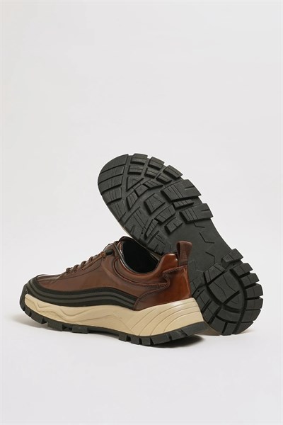 Spencer Model Kombinasyonlu Deri İthal Taban Sneaker Ayakkabı - KAHVERENGİ
