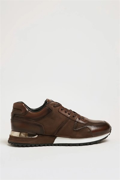Stendhal Model Hakiki Kombinasyonlu Deri İthal Taban Sneaker Ayakkabı - KAHVERENGİ