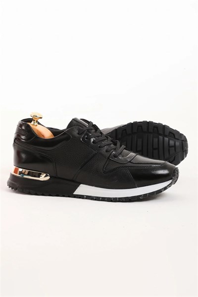 Stendhal Model Hakiki Kombinasyonlu Deri İthal Taban Sneaker Ayakkabı - SİYAH