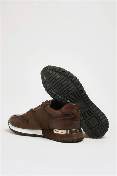 Stendhal Model Hakiki Kombinasyonlu Deri İthal Taban Sneaker Ayakkabı - KAHVERENGİ