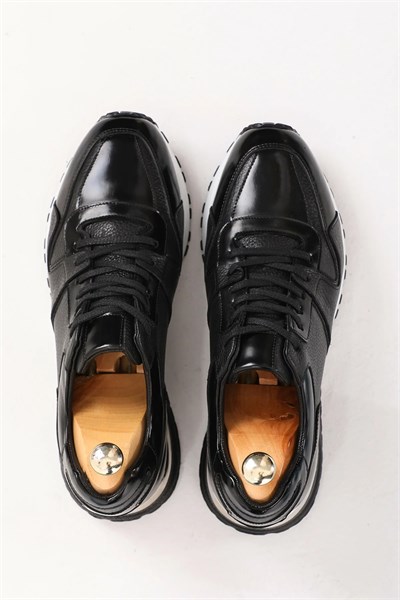 Stendhal Model Hakiki Kombinasyonlu Deri İthal Taban Sneaker Ayakkabı - SİYAH