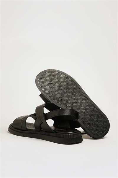 Tessa Model Hakiki Natural Deri İthal Taban Sandalet - SİYAH