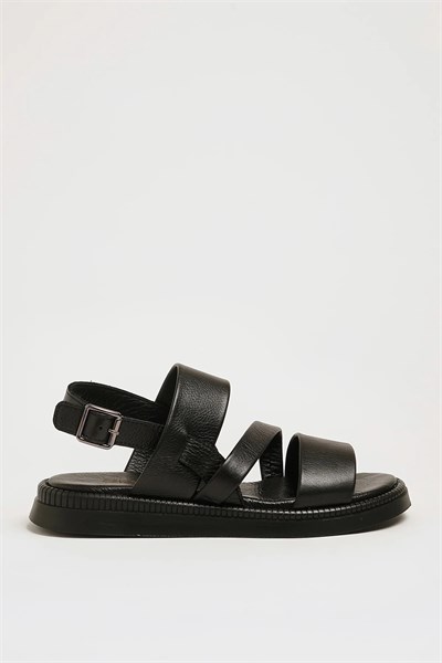 Tessa Model Hakiki Natural Deri İthal Taban Sandalet - SİYAH