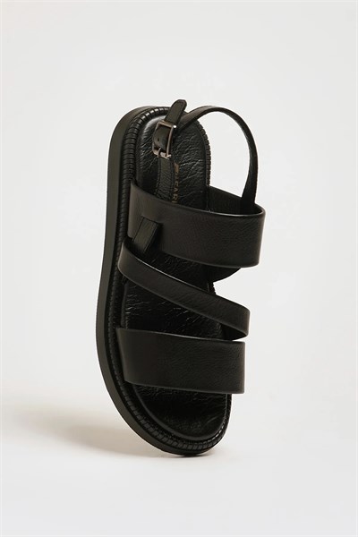 Tessa Model Hakiki Natural Deri İthal Taban Sandalet - SİYAH