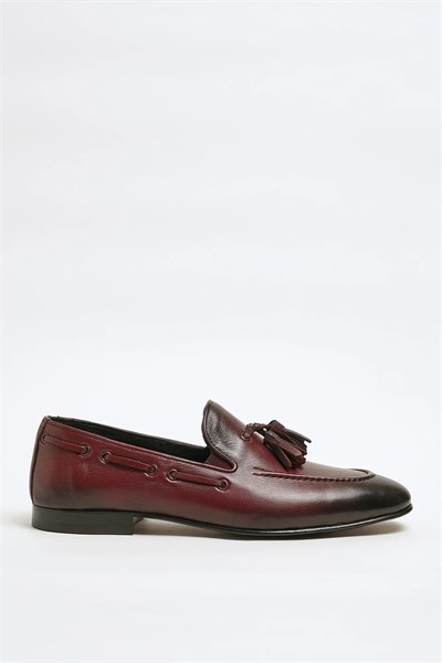 Tokyo Model Hakiki Natural Deri Kösele Taban Loafer Ayakkabı - BORDO