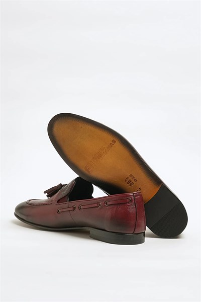 Tokyo Model Hakiki Natural Deri Kösele Taban Loafer Ayakkabı - BORDO