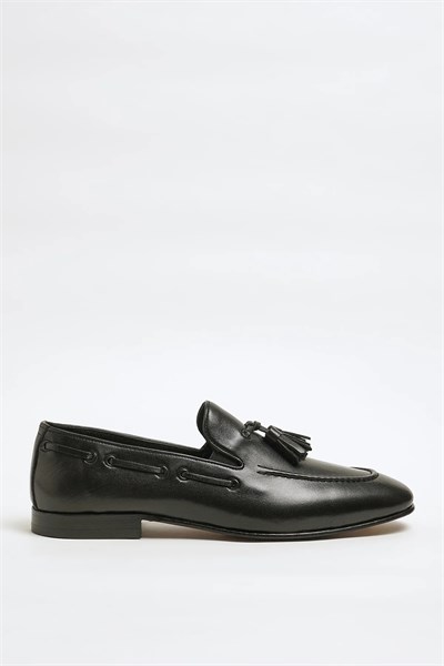 Tokyo Model Hakiki Natural Deri Kösele Taban Loafer Ayakkabı - SİYAH