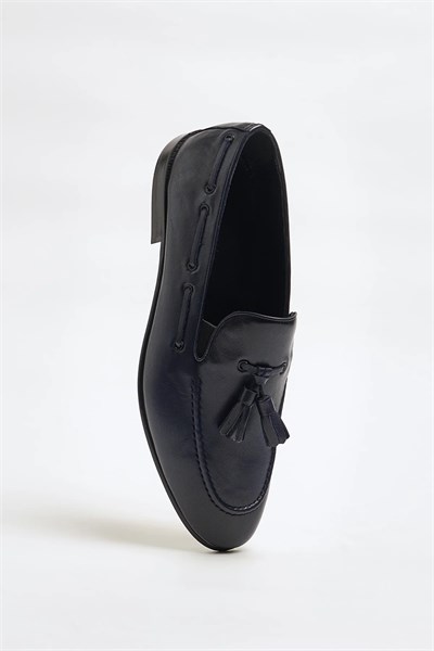 Tokyo Model Hakiki Natural Deri Kösele Taban Loafer Ayakkabı - LACİVERT