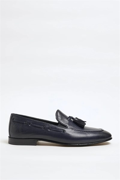 Tokyo Model Hakiki Natural Deri Kösele Taban Loafer Ayakkabı - LACİVERT