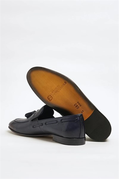 Tokyo Model Hakiki Natural Deri Kösele Taban Loafer Ayakkabı - LACİVERT