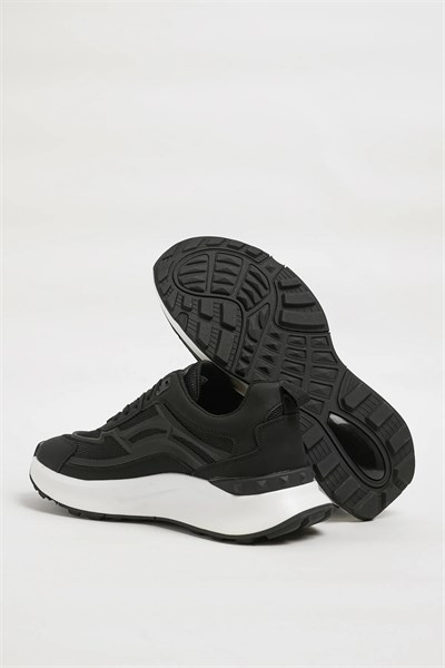 Tomas Model Kombinasyonlu Deri İthal Taban Sneaker Ayakkabı - SİYAH