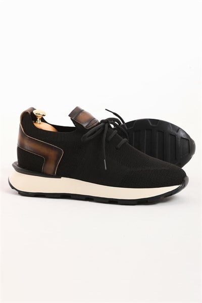 Twain Model Hakiki Örme Triko Silikon Taban Sneaker Ayakkabı - SİYAH