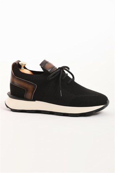 Twain Model Hakiki Örme Triko Silikon Taban Sneaker Ayakkabı - SİYAH