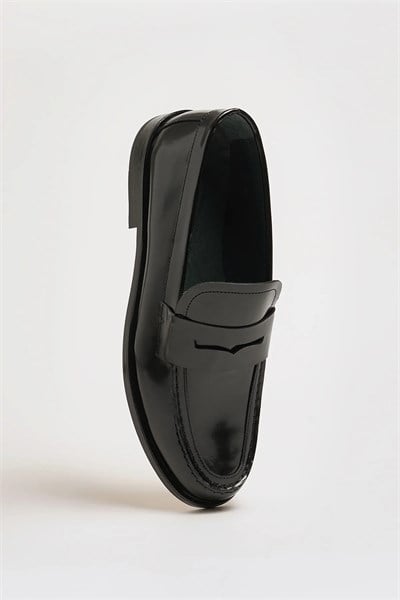 Tyson Model Hakiki Açma Deri Kösele Taban Loafer Ayakkabı - SİYAH