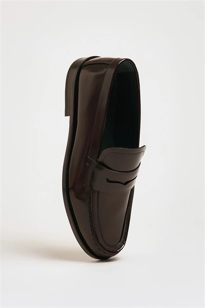 Tyson Model Hakiki Açma Deri Kösele Taban Loafer Ayakkabı - BORDO