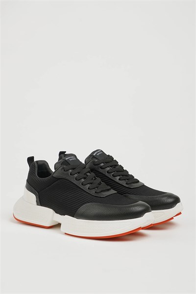 Valery Model Hakiki Kombinasyonlu Deri İthal Taban Sneaker Ayakkabı - SİYAH