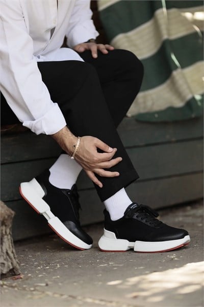 Valery Model Hakiki Kombinasyonlu Deri İthal Taban Sneaker Ayakkabı - SİYAH TABAN