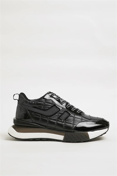Viego Model Kombinasyonlu Natural Deri Sneaker Ayakkabı - SİYAH