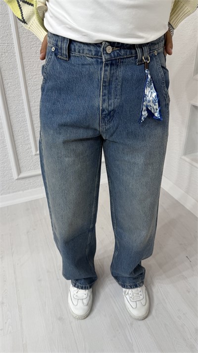Vintage Yıkamalı Baggy Fit Yüksek Bel Jean Pantolon