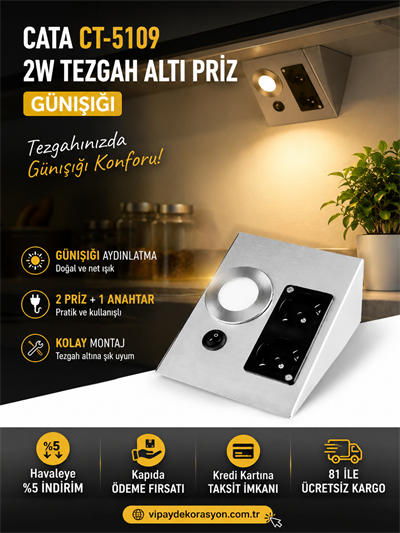 Cata Ct-5109 2W Tezgah Altı Priz Günışığı