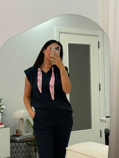 Modal kumaş omuz vatkalı geniş paça takım