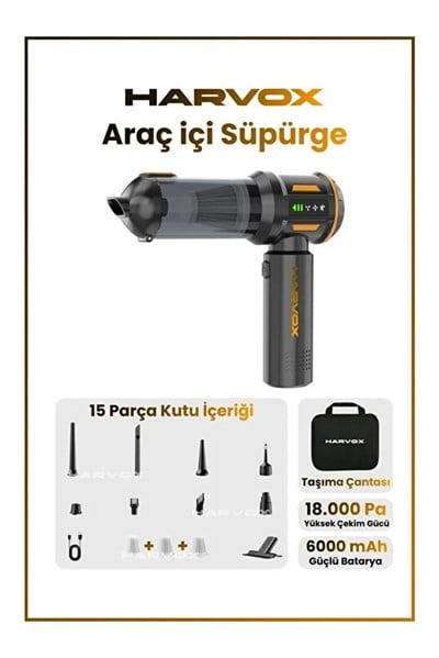 Araç İçi Süpürge Harvox 18.000 PA Yüksek Çekim Gücü