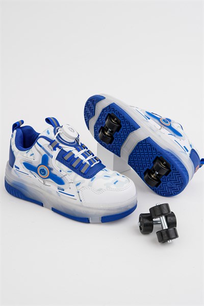 Çocuk Patenli 4 Tekerlekli Mavi Spor Işıklı Paten Ayakkabı - Tekerlekli Sneakers SeferiPaten