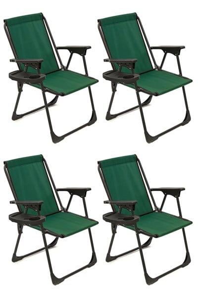 Natura 4 Adet Kamp Sandalyesi Katlanır Piknik Sandalye Oval Bardaklıklı Yeşil